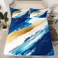 thumbnail image 2 of Manfei Abstract Marble Texture Twin Sheet Sets,Modern Graffiti Art Twin Fitted Sheet,Gold Blue White Flat Sheet For Men Women,Luxury Bedroom Decor,3-Piece, 2 of 7