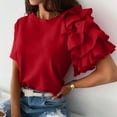 thumbnail image 2 of TIHLMK Women Shirts and Blouses Red Women Casual O Neck Solid Color Lace Short Sleeve Tops Blouse T Shirt Gift for Womens Tops, 2 of 7