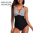 thumbnail image 4 of Eigraketly Traje de baño a rayas para mujer, 1 pieza, cuello en V, correa ajustable para el hombro, trajes de baño, ropa de playa sin espalda, Traje de baño METRO, 4 of 6