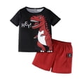 thumbnail image 1 of Liyamei Dinosaur Print Top And Solid Color Shorts Boys Two Piece Set,Red 4-5 Years, 1 of 3