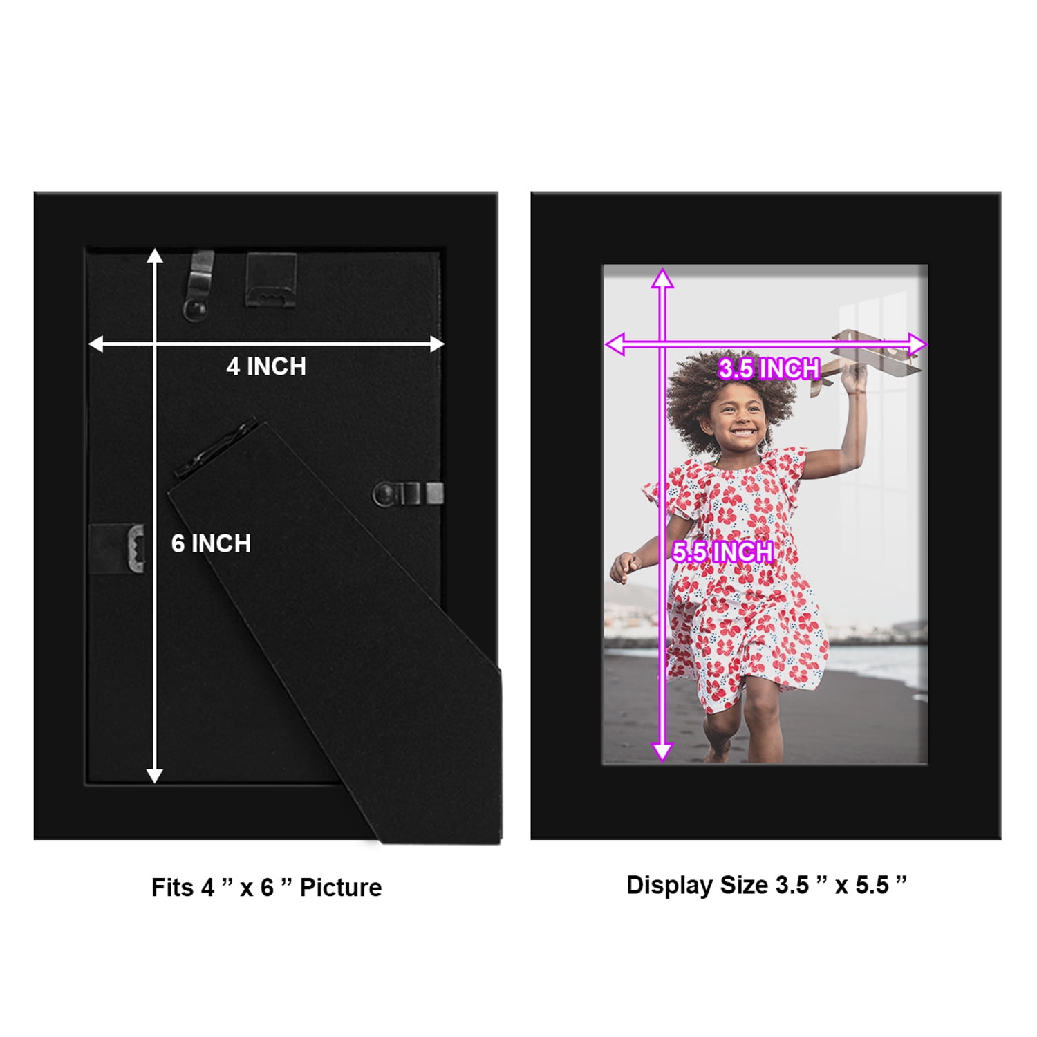 Modern 4 in. x 6 in. Black Picture Frame (Set of 2)