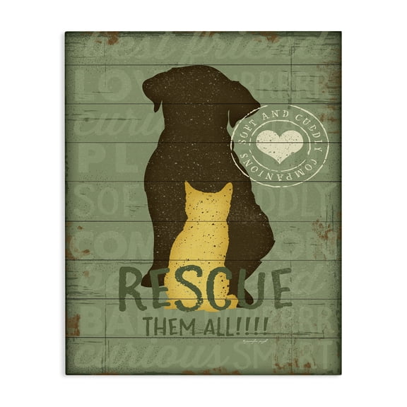 Stupell Industries Farmhouse Rescue Them All Dog And Cat Silhouette Canvas Art, 16 x 20, by Jennifer Pugh