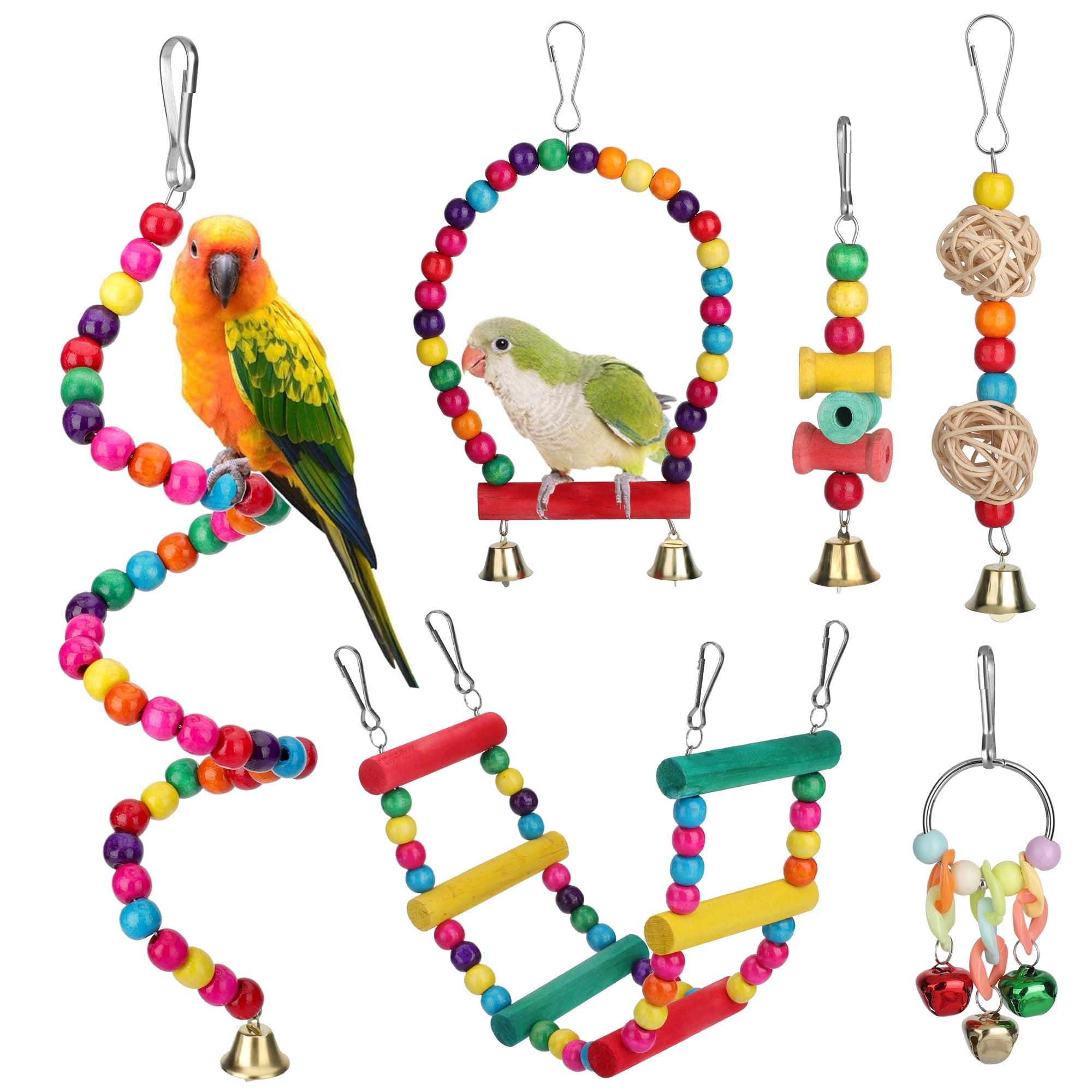 DISEN 6pcs Bird Cage Accessories, Hanging Bird toys for Cockatiels, Parakeets, Parrots, Finches