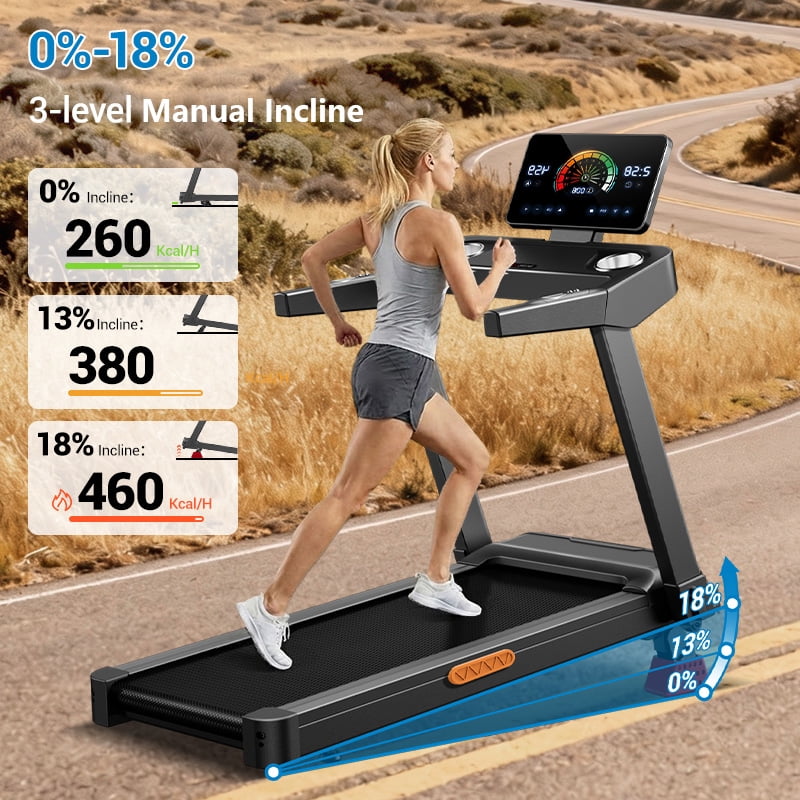 CURSOR FITNESS 18% Incline Folding Treadmill, 3.5HP Motor, 400 lbs Capacity – Quiet Home Treadmill