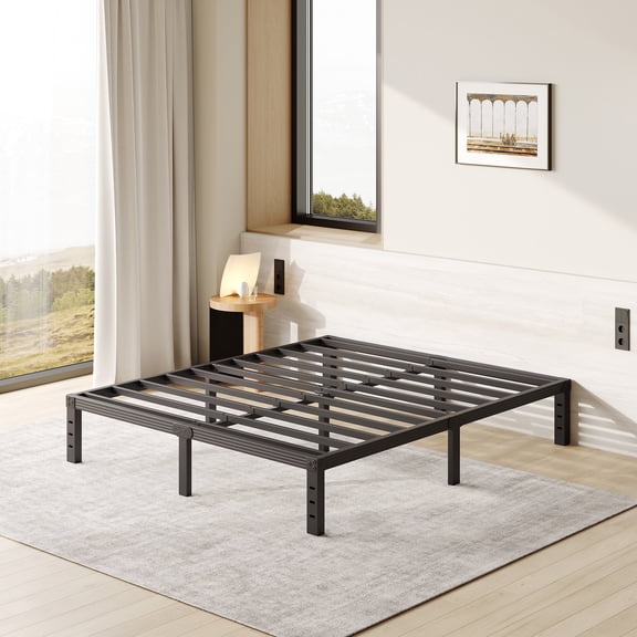 FSCHOS 12 Inch Queen Size Bed Frame, Heavy Duty Metal Platform, No Box Spring Needed, Easy Assembly, Black