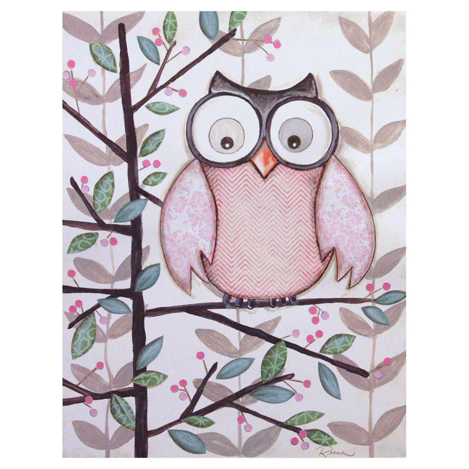 Marmont Hill "1 Pink Owl" by Reesa Qualia Painting Print on Wrapped Canvas