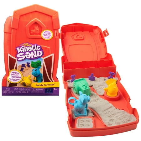 Kinetic Sand  Sandy Farm Set with 12oz Play Sand  6 Tools & Molds  Reusable Case
