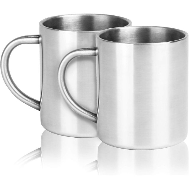 Juego de 2 tazas de acero inoxidable | Taza de café de doble pared | Juego de té | 300 ml | Tazas térmicas | Tazas de camping irrompibles | M&W
