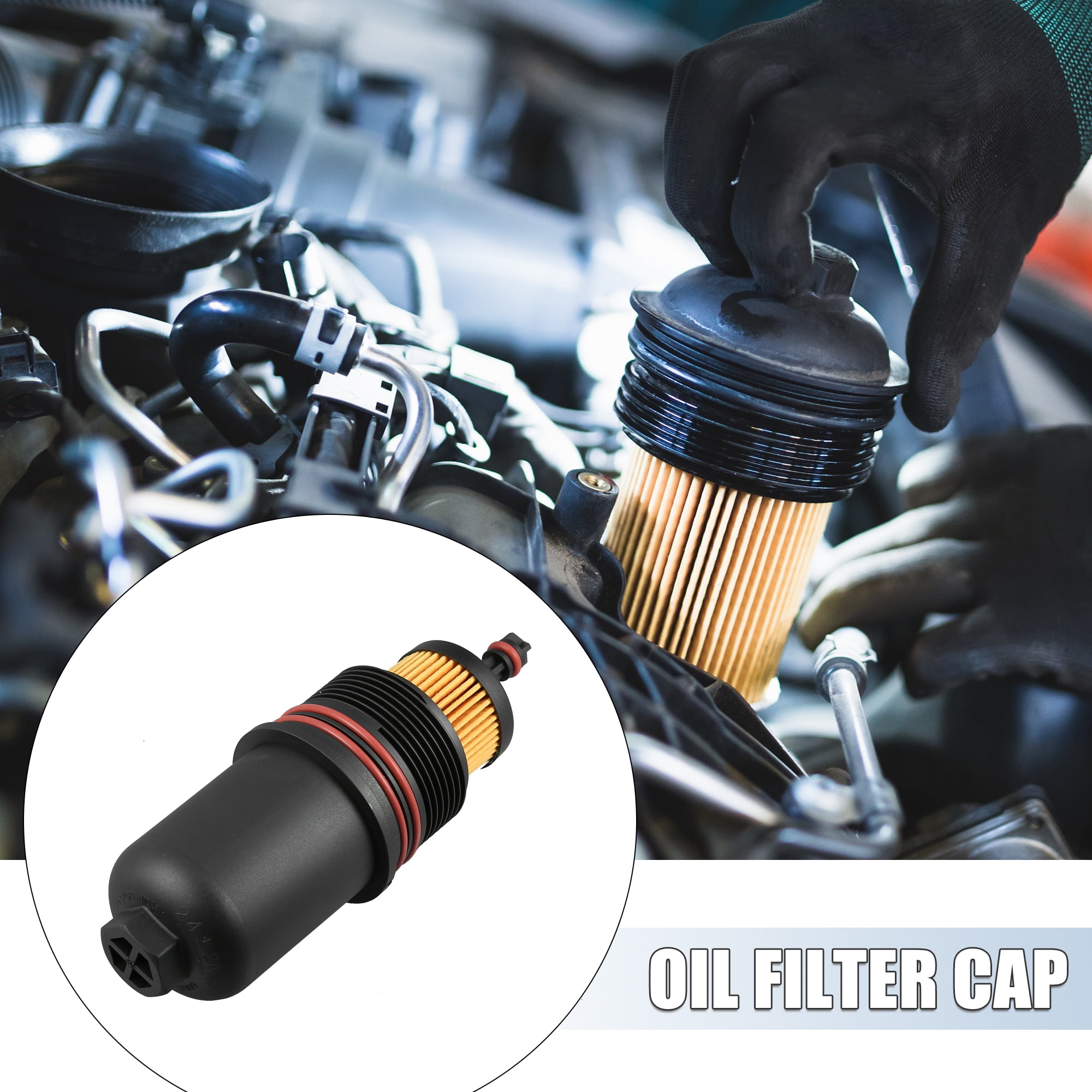Unique Bargains Car Oil Filter Cap Assembly Housing for Ford F150 2015-2020 for Ford Fusion 2017-2020 2.7L V6 FT4Z6A832C Black