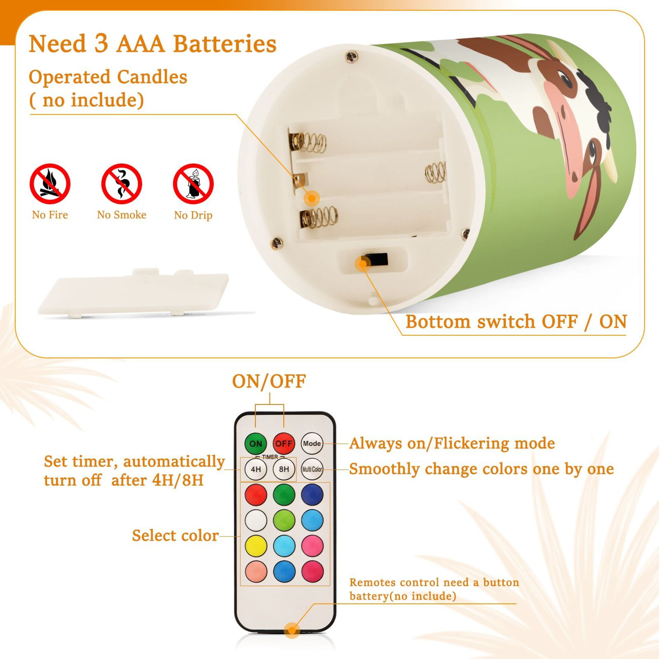 Flameless Candles Lights, Pack of two LED Lights, Dimmable LED Pillar Candles Battery Operated, Flames Remote Control A Brown and White Cow