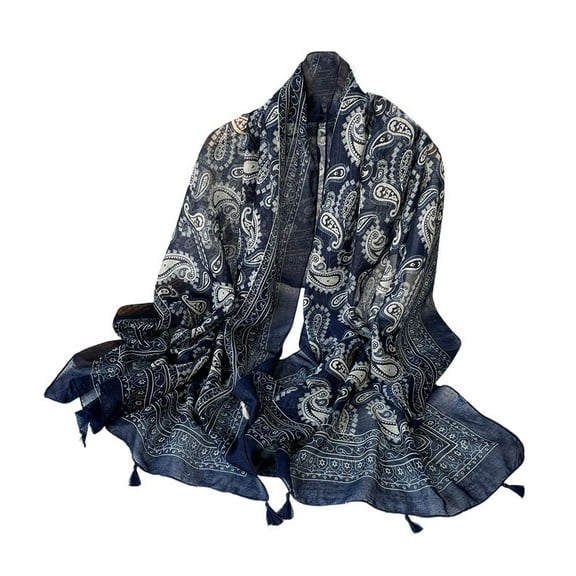 Defitshape Women's Billowy Pashmina Bohemian Muffler Chic Date Button Elegant Chiffon Oversize Pashmina Shawl Navy One Size