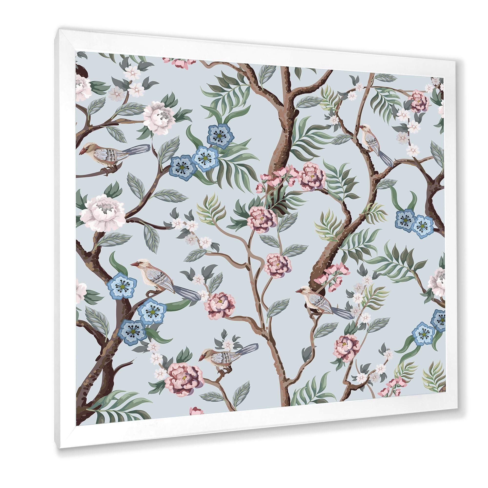 Designart 'Birds and Peonies With Chinoiserie X' Traditional Framed Art Print