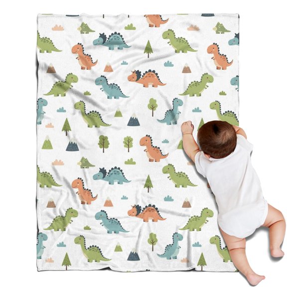 White Dinosaurs Landscapes Pattern Blanket,Comfortable Soft Lamb Wool Throw Blanket,All Season,Warm Lightweight Blankets for Sofa Bed Couch Living Room Chair,30"x40"