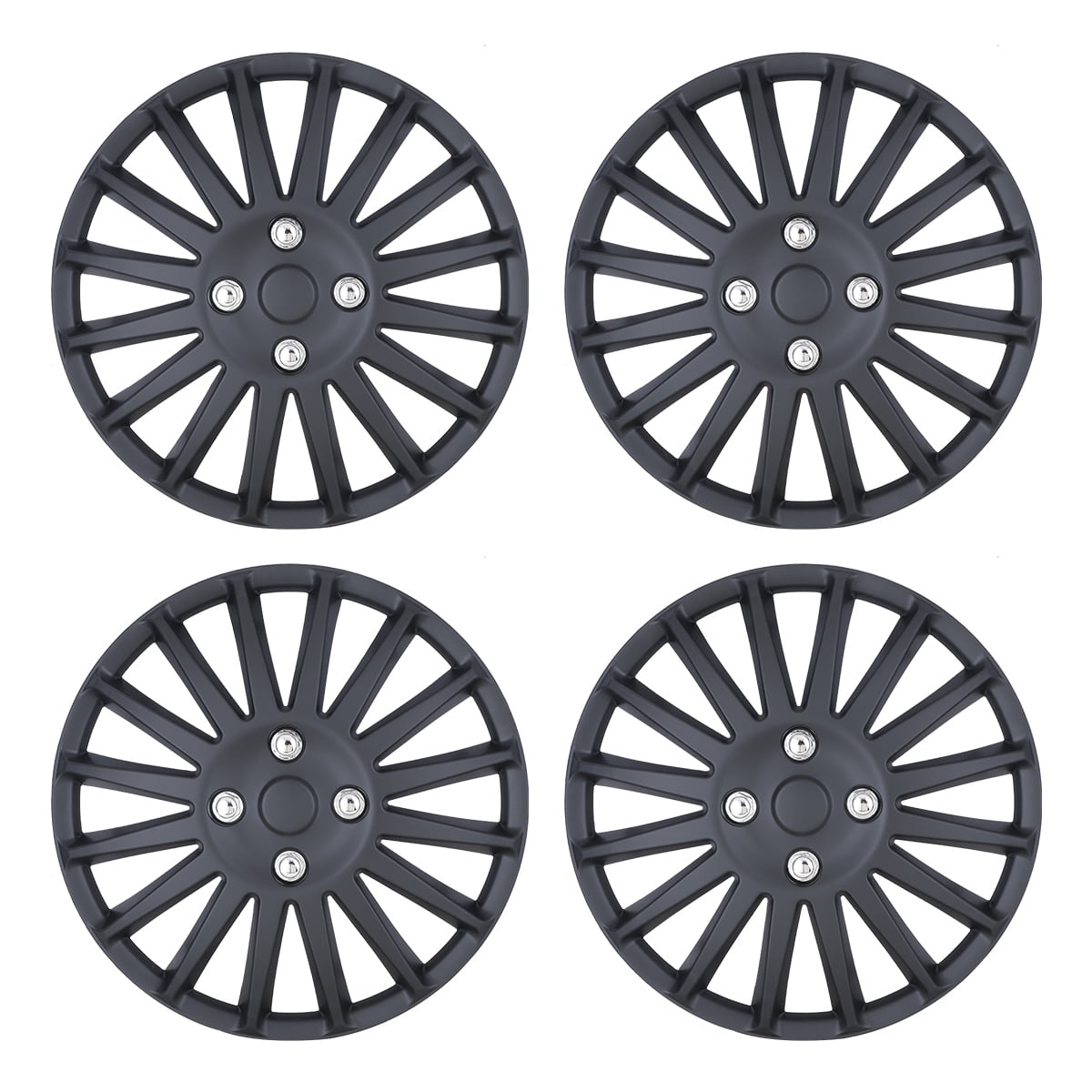 Hubcaps 15", Wheel Cover Universal R15 Hub Caps, Snap On Car Pickup Truck SUV (Not fit for toyota Prius All Models) , Black, Set of 4, ABS & PC Material, 15-Inch, BLACK MATTE