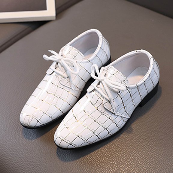 HUITKMM Fashion All Seasons Boys Leather Shoes Pointed Toe Low Heel Lace Up Leather Grain Comfortable Dress Dance Performance Shoes