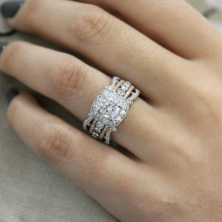 Lucky Square Ring - AkoaDa Lovely Exquisite Women`S 925 Sterling Silver Two Color Rings 14K Rose Gold Square Diamond Princess Engagement Party Wedding Rings Size 6 7 8 9 10