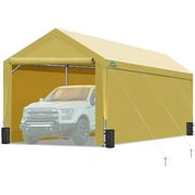 ADVANCE OUTDOOR 12x20 ft Extra Large Heavy Duty Carport , Adjustable Height from 9.5 ft to 11 ft, Car Canopy Garage Party Tent Boat Shelter with 8 Reinforced Poles and 4 Sandbags, Beige, Event Canopy