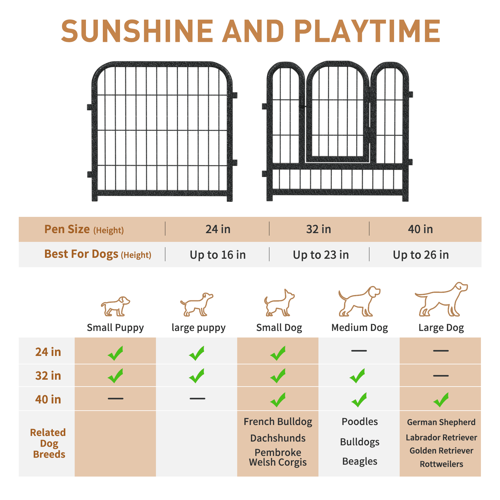 Petorldog 40" Metal Dog Playpen, 16 Panels, Portable Fence for Small/Medium Dogs - Indoor/Outdoor Use (Black-Silver)