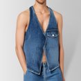 thumbnail image 6 of QHFBli Men's Retro Jean Jacket Men's Denim Vest Top Sleeveless Button Front Cropped Casual Streetwear Jacket Outerwear for Fashion Blue XS, 6 of 9