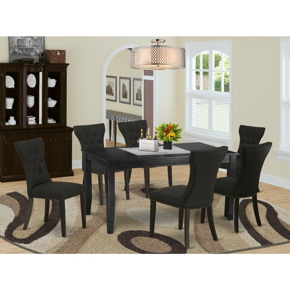 HomeStock Vintage Variety Furniture Duga7-Blk-24 7-Piece Kitchen Table Set- 6 Parson Dining Room Chairs And Small Table Hardwood Frame -High Back & Black Finish