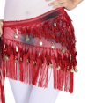 thumbnail image 3 of Bufanda de Cadera de Danza de Vientre con Borlas Lentejuelas de Baile Flada Corta Triangular para Mujer Chica rojo, 3 of 9