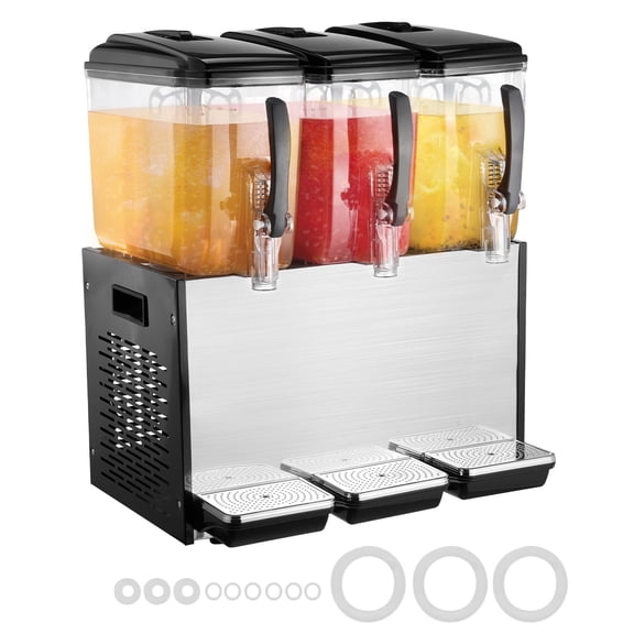 KFFKFF Professional Drink Dispenser, Triple 12L Tanks, 370W, Stainless Steel Beverage Server, 45°F-54°F Chilling Range, Ideal for Iced Drinks at Restaurants, Bars, and Parties