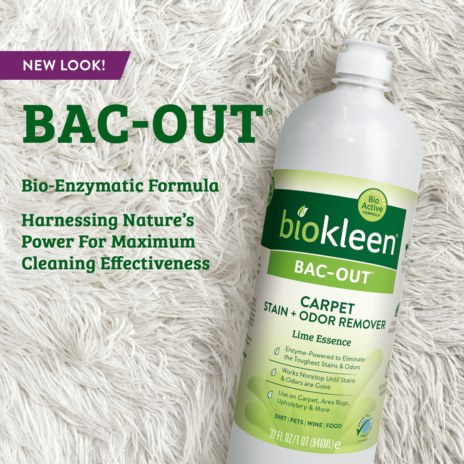 Biokleen Bac-Out Carpet & Fabric Stain and Odor Remover with Enzymes - 2 Pack, 32 oz (64 oz)