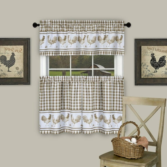 Ben&Jonah PrimeHome Collection Farm Window Curtain Tier Pair and Valance Set - 58x36 - Taupe