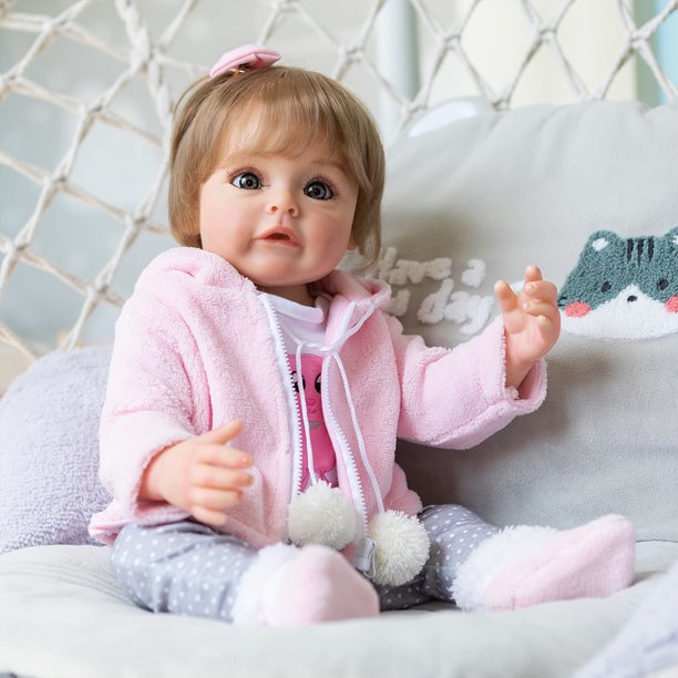 Muñeca Bebé Reborn Juguete de baño para niños de 22 pulgadas venas visibles de silicona suave con pelo a mano para niños