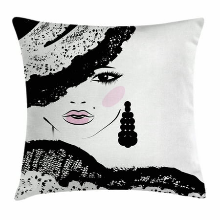 Teen Room Decor Throw Pillow Cushion Cover, Baroque Woman in Lace ...
