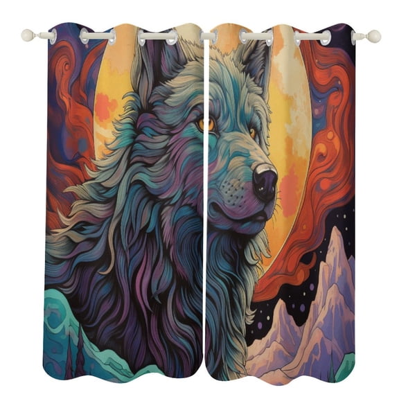 Colorful Lone Wolf Blackout Curtains for Bedroom Curtains Insulated Room Darkening Window Drapes for Living Room