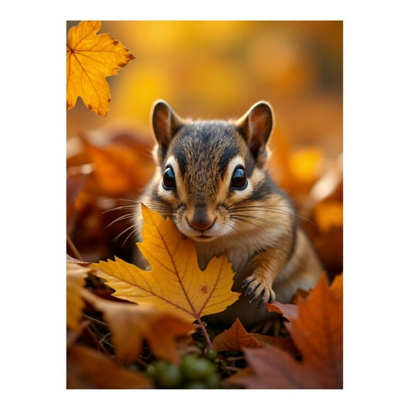 Diamond Art Kit for Adults, Chipmunk Autumn Leaves Adorable Scene Diamond Painting for Adults Beginners, 5D DIY Diamond Art Painting Kits, Colorful Diamond Painting Craft for Home Decor 12x16