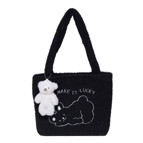 Sywqhk Bolso De Hombro De Felpa Portátil Con Colgante Para Mujer, Bolso Con Asa Superior (Oso Negro) Sywqhk Para estrenar