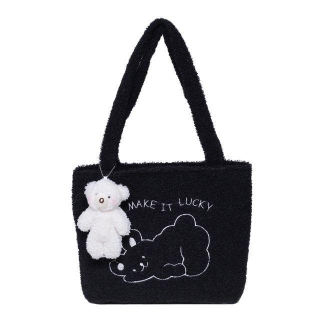 Sywqhk Bolso De Hombro De Felpa Portátil Con Colgante Para Mujer, Bolso Con Asa Superior (Oso Negro) Sywqhk Para estrenar