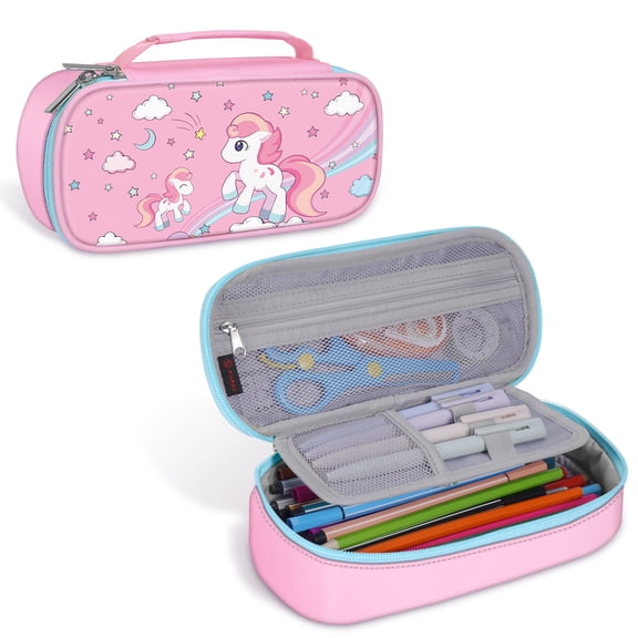 FINPAC Pencil Case, Large Capacity Multi-Use Pencil Case Box Organizer for Classroom, Office, or Travel with Carry Handle, Horse
