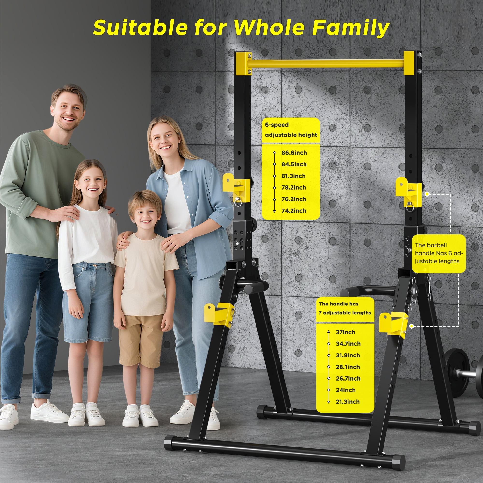 Multifunction Foldable Triangular Structure Pull Up Station , Free Standing Power Tower Pull Up Bar Dip Station Adjustable Height Strength Training Workout Equipment, Support 500lbs, Black + Yellow