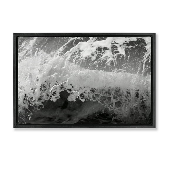 Stupell Industries Pacific Ocean Splash Landscape Photography Black Floater Framed Canvas Art Print Wall Art, 25 x 17