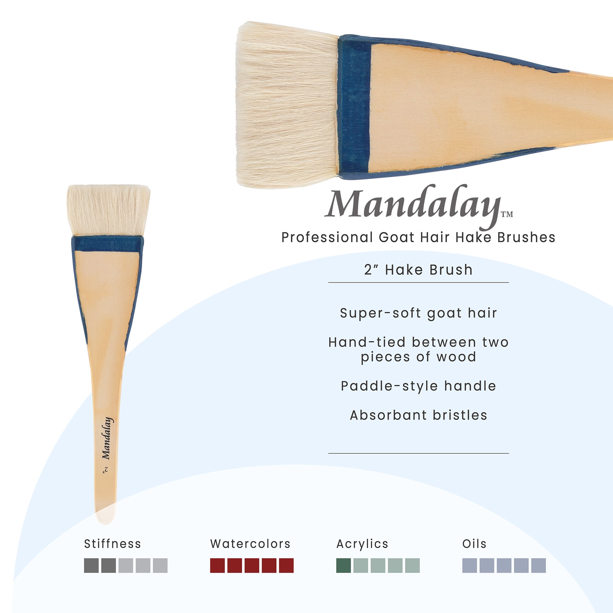 Creative Mark Mandalay Professional Goat Hair Hake Brush - 2" Wide Paint Brush with Paddle Handle for Professional Artists - Soft Natural Bristles Ideal for Sumi-e and Color Washes