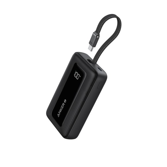 Cargador portátil Anker Zolo, banco de energía de 10,000 mAh 30 W con cable USB-C incorporado para viajes, paquete de batería de carga rápida para iPhone 16/15 Series, MacBook, Galaxy, iPad y más