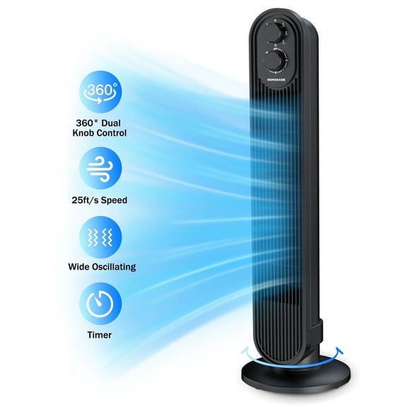 Tower Fan,31" Oscillating Standing Fan for Home,HOMSHADE Floor Fan with 360° Dual Knob Control ,3 Speed,Timer Bladeless Fan for Bedroom Office,Black