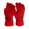 thumbnail image 2 of Red Men's And Women's Winter Warm Solid Color Knitted Half-finger Gloves, 2 of 3