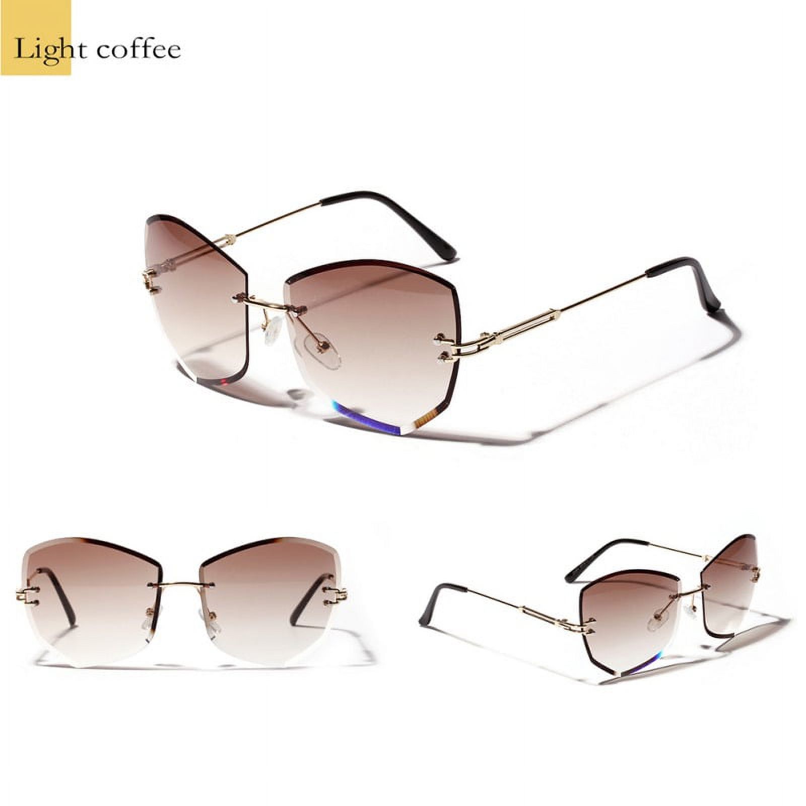 Women Shades Rimless Sunglasses Cat Eye Diamond-shaped Lens Sunglass Metal Frame Sunglasses for Women Men - image 3 of 5