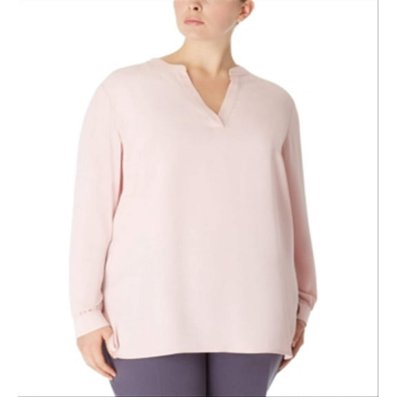 Anne Klein Women's Split Neck Blouse Pink Size 0X