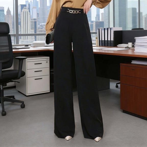Maqroz Wide Leg Pants for Women Elastic Waist Formal Palazzo Business Casual Drape Solid Trousers Trendy Summer Fashion Formal Trousers with Pockets