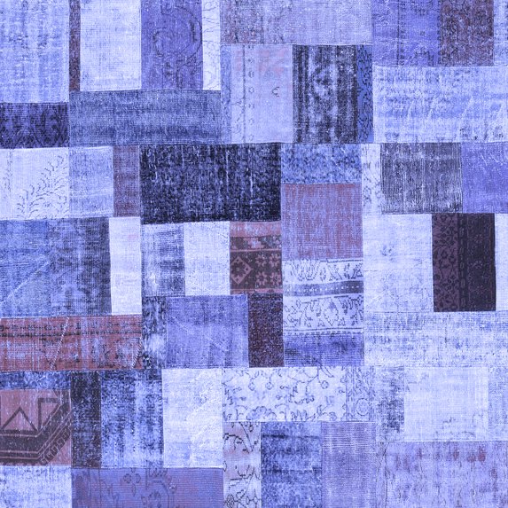 Ahgly Company Machine Washable Indoor Square Patchwork Blue Transitional Area Rugs, 8' Square
