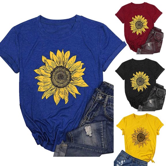 Fesfesfes T-Shirts for Women Women's Casual Letter Print Pullover Short Sleeve T-Shirt Tops Shirt Womens Basic Tops 12(XXL)