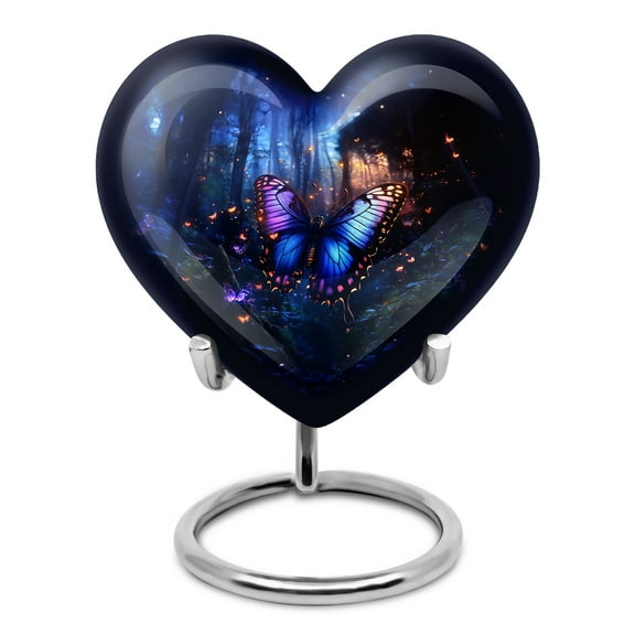 Yatskia Blue Butterfly Small Urns for Human Ashes Keepsake Adult Mom and Dad, Mini Urn for Human Ashes, (Heart Pack of 1, 3 Inch)
