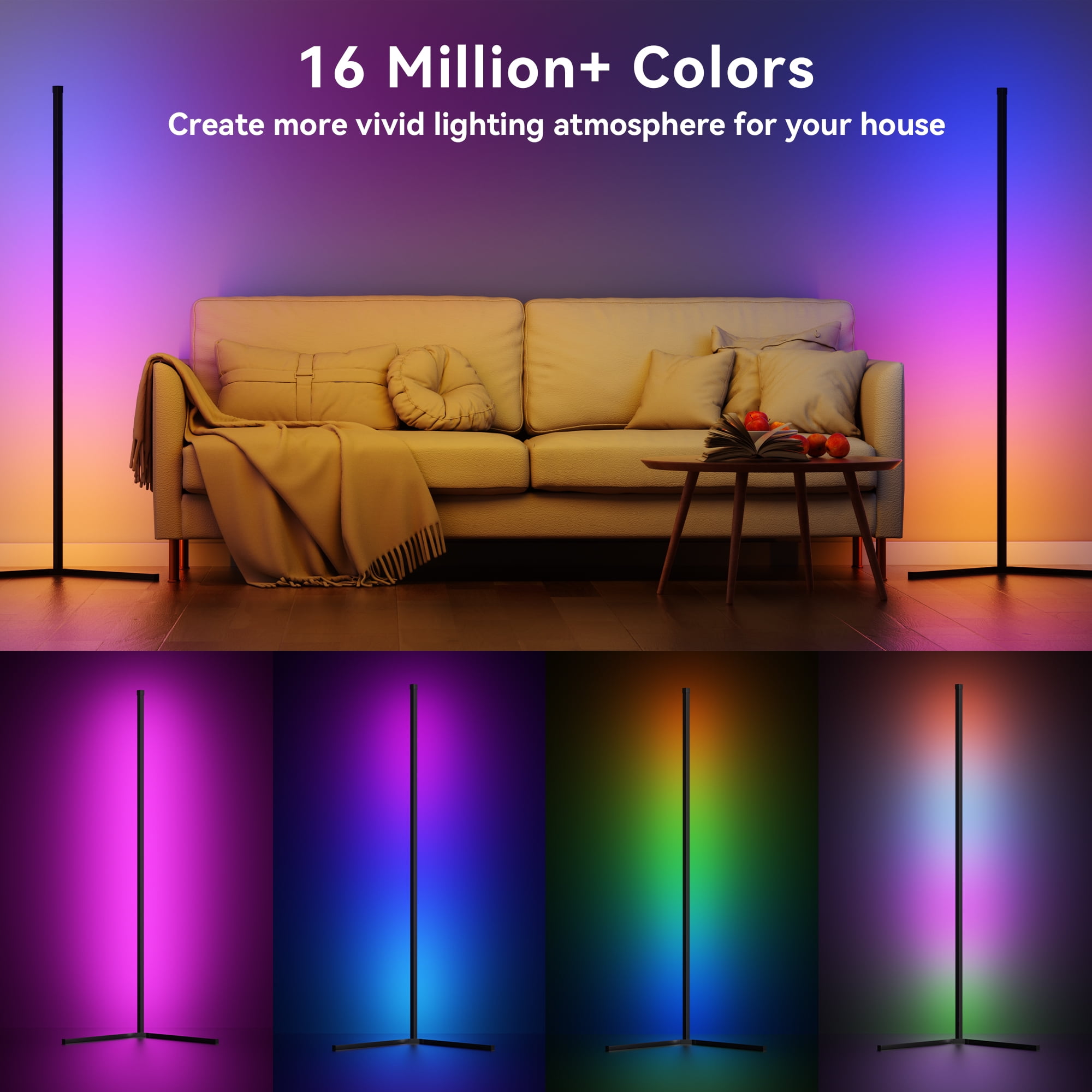 DAYBETTER Led Corner Floor Lamp, Smart RGB Floor Lamp with APP&Remote, 16 Million Colors Changing, Music sync, Modern Corner led Light for Bedroom Living Room and Gaming Room, Timing&Schedule