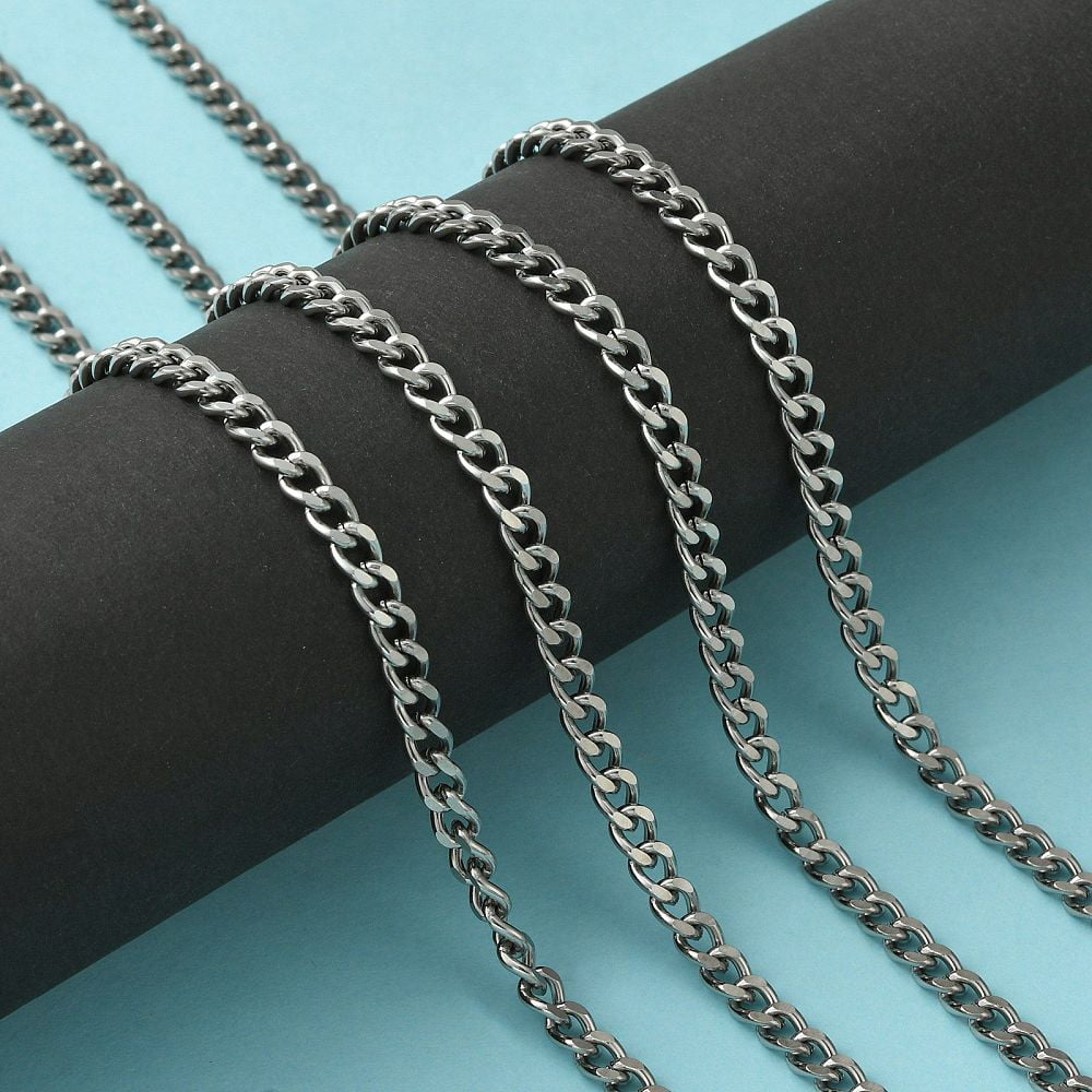 Resistant 304 Stainless Steel Cuban Link Chains Chunky Chains Curb Chains with Spool Faceted Unwelded Stainless Steel color 7x5x1.4mm about 32.8 Feet(10m)/roll
