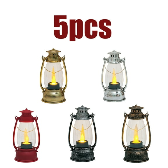 KOYPTL Christmas Mini Lanterns 5 Pcs LED Battery Operated Small Lanterns Indoor Red Lanterns Decorative Outdoor Hanging Candle Lantern Ornament Farmhouse Decor for Weddings Party Halloween Xmas Decor